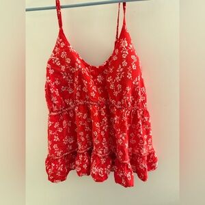 No Boundaries Red Ruffled Tiered Camisole